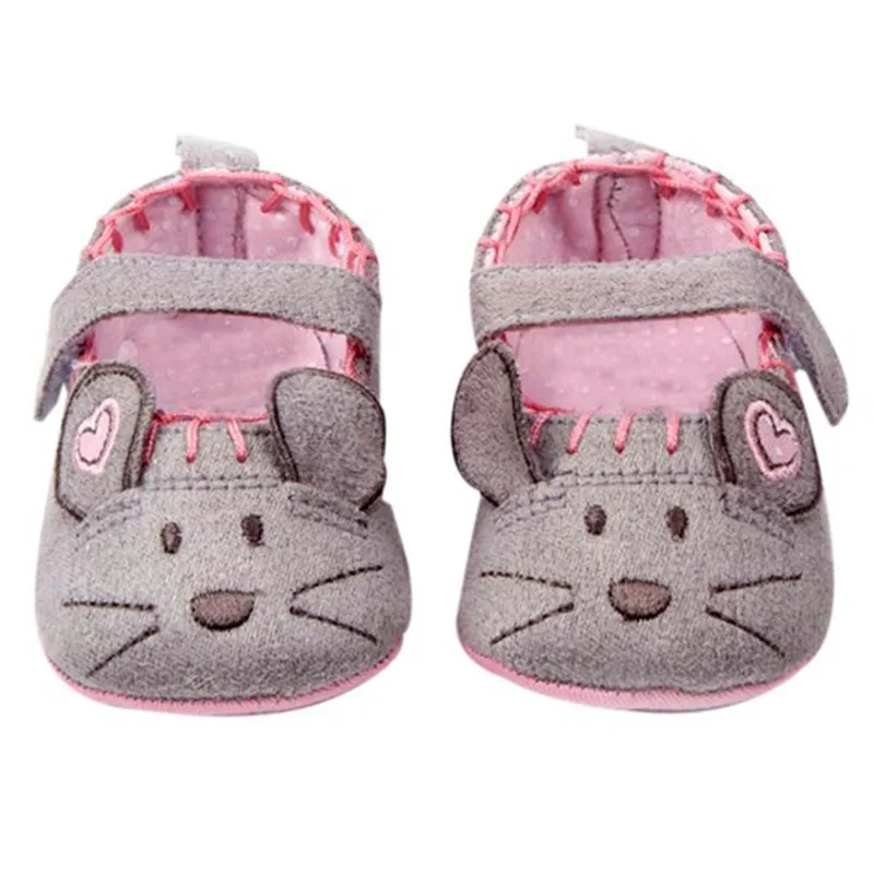От 0 до 1 года милые хлопок серый/розовый мультфильм Мышь мягкий узор затенение мягкая подошва Обувь для малышей Обувь для младенцев для 3