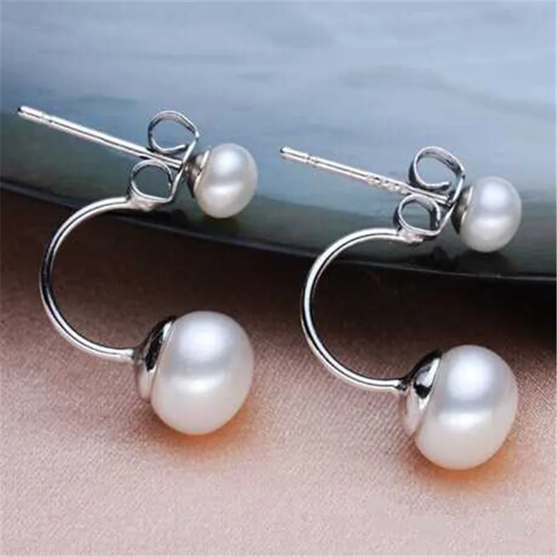 ASHIQI естественный пресноводный двусторонняя жемчужные серьги 925 Серебро double Stud earrings Ювелирные изделия из жемчуга для Для женщин