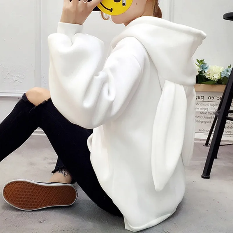 PLAMTEE Sweet Women Hoodies Sweatshirt Embroidery Hooded Hoody Rabbit Ears Oversize Hoodie Kpop Loo