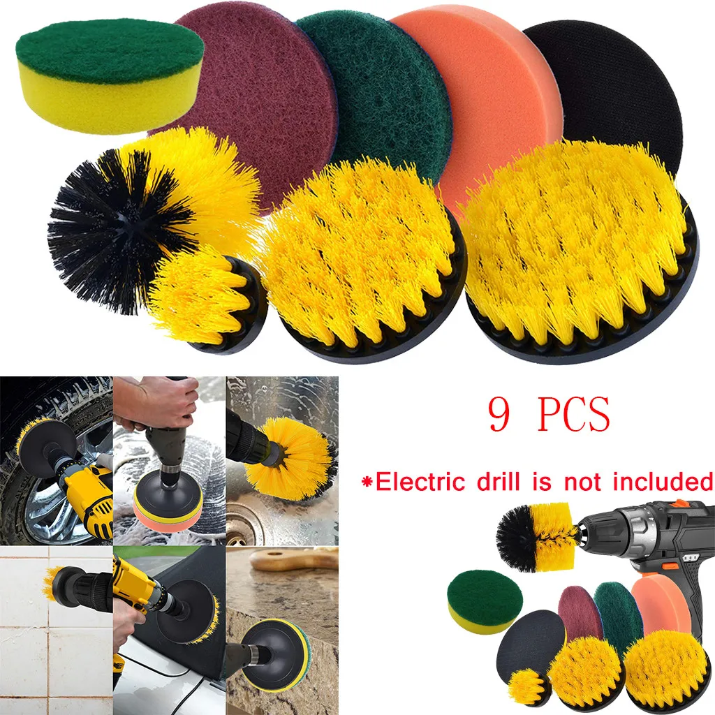 Drill Brush Scrub Pads 9 Piece Power Scrubber Cleaning Kit All Purpose