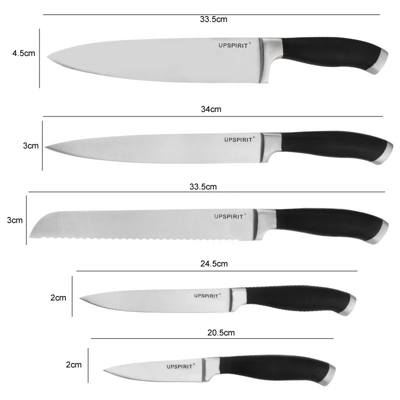 Hot 5Pcs/set Stainless Steel Kitchen Knives POM Black Handle Bread Chef Knives Slicing Utility Paring Knife Multi Cooking Tools