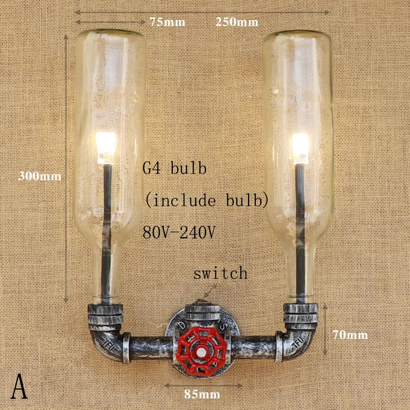 Industrial iluminación lámpara de pared led pantalla de vidrio de hierro óxido incluyen G4 bombilla Luz de pared para sala de restaurante 220 V