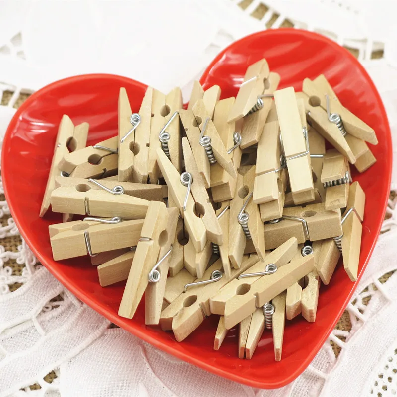 50pcs Small Size 30mm Mini Natural Wooden Clips Multifunction Craft