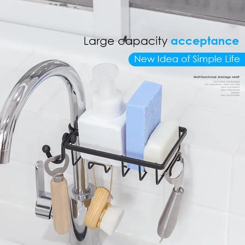 

Iron Faucet Hanging Storage Rack Bathroom Kitchen Multi-function Drain Organizer Dishcloth Clip Shelf Drain Dry Towel Organizer