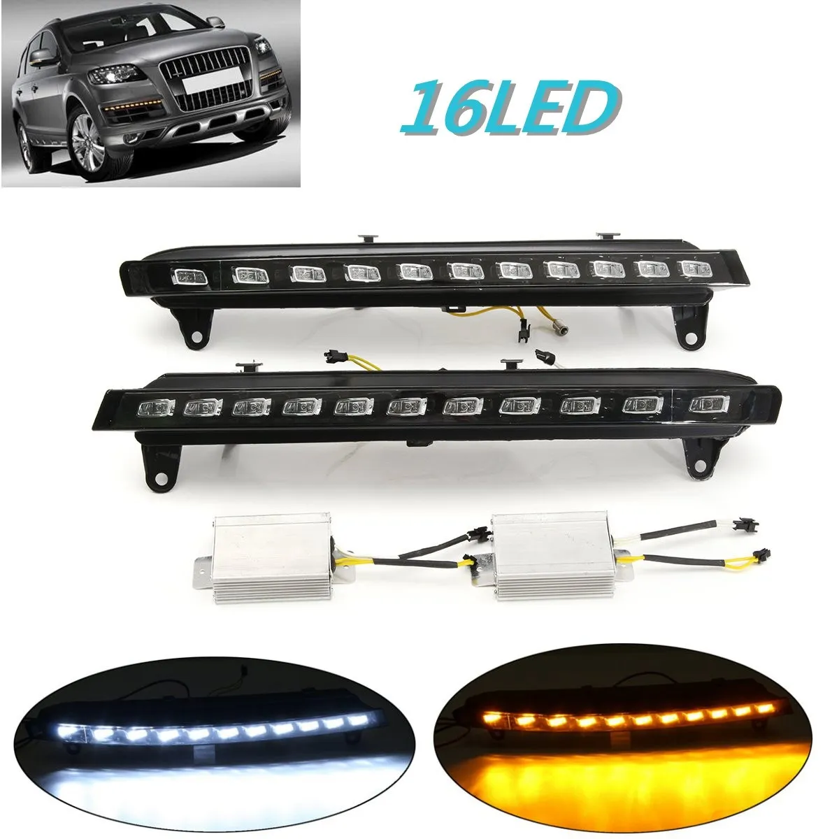 

2Pcs DRL LED Daytime Running Lights Lamp Car Yellow Turn Signal Light Bar Fog Lights 12V For Audi Q7 2007 - 2009 Car Styling