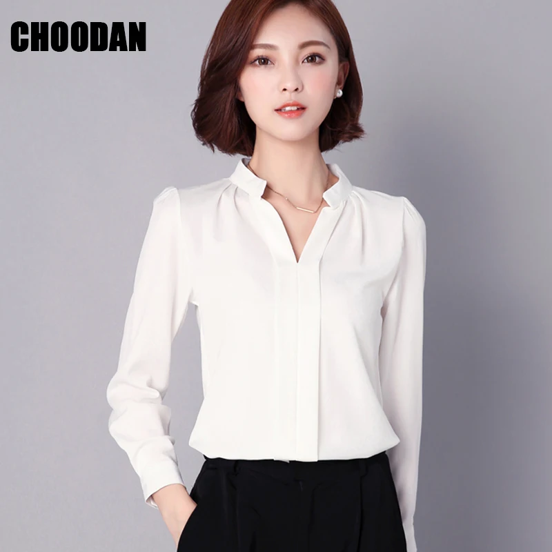 White Tops For Women White Blouse Long Sleeve 2018 Korean Casual V neck ...