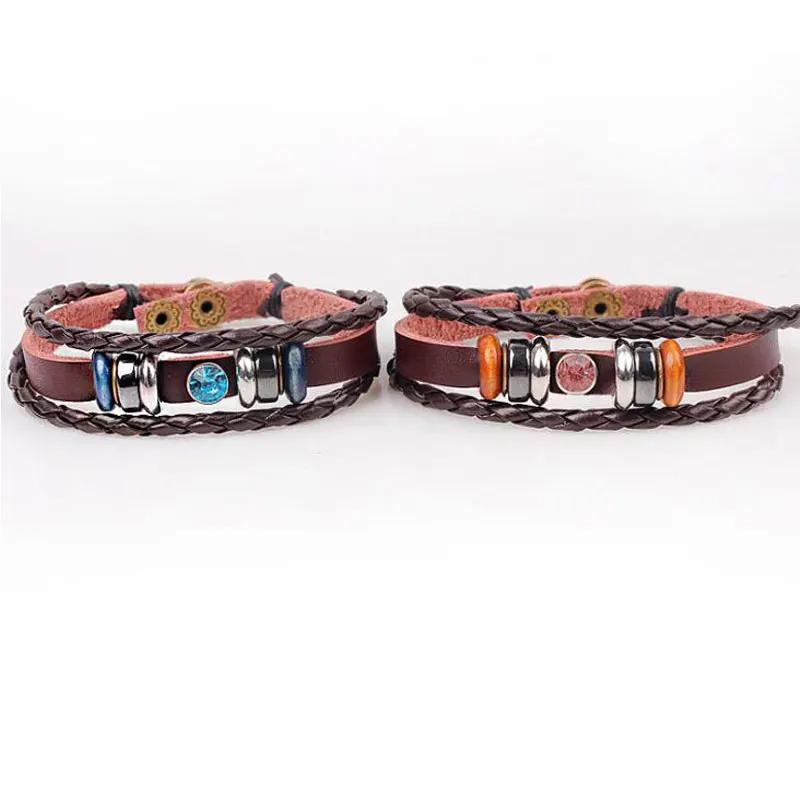 2pairs/pack Handmade European Lovers Rhinestone Knit Rope Leather