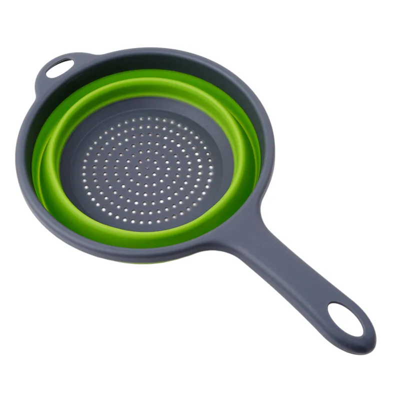 Новая складная силиконовая пластиковая дренажная корзина для мытья фруктов и овощей Фильтр Дуршлаг ручка слив с кухонными инструментами - Цвет: green