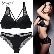 Slimgirl Женский Сексуальный Кружевной Комплект бюстгальтеров с пуш-ап регулируемой подкладкой на косточках наборы бюстгальтер+ трусы женский большой размер A B C D комплект нижнего белья