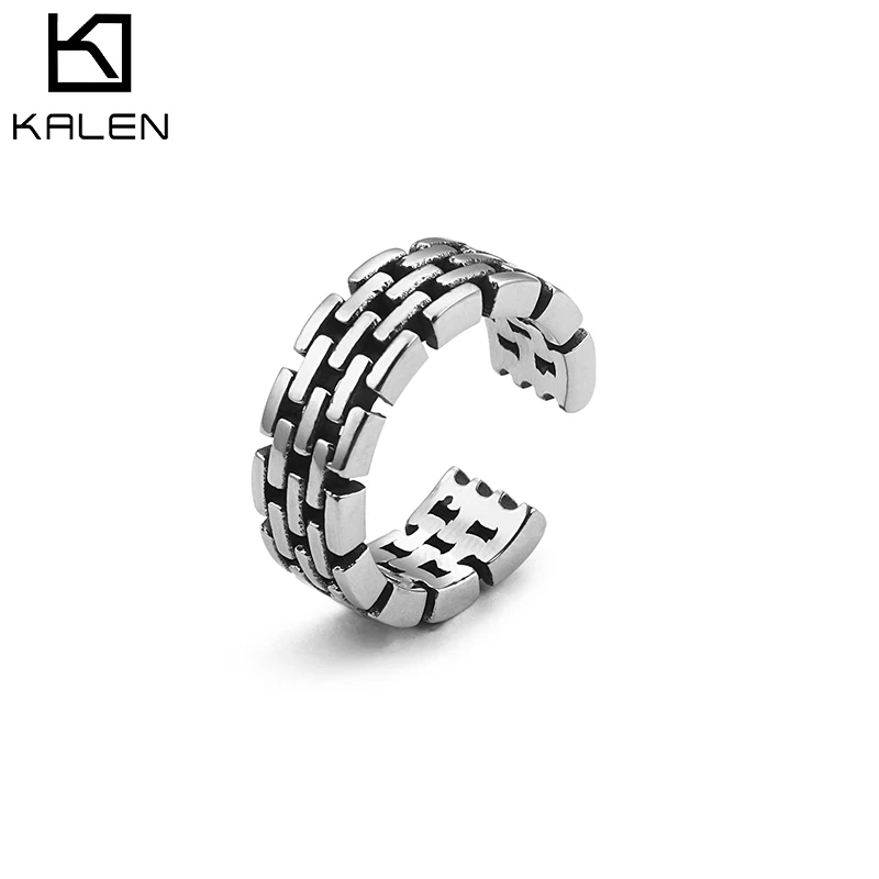 KALEN Punk Motorcycle Link Chain Rings Rock Men's Boy's Stainless Steel Cuff Vintage Geometry Jewelry Birthday Gifts | Украшения и