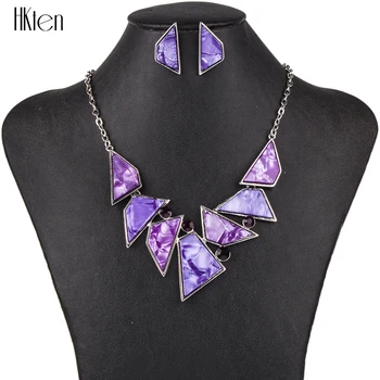 

MS1504456 Fashion Jewelry Sets Hight 5 Colors Quality Necklace Sets For Women Jewelry Gold Plating Resin Unique Polygon Design