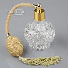Clear Crystal Glass Perfume Bottle Atomizer Yellow Long Tassel Spray Pump 80ml