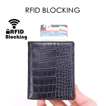 

2019 RFID Blocking Card Holder Alligator PU Business ID Credit Cardholder Men Thin Metal Case Wallet Carbon Fiber Mini Purse