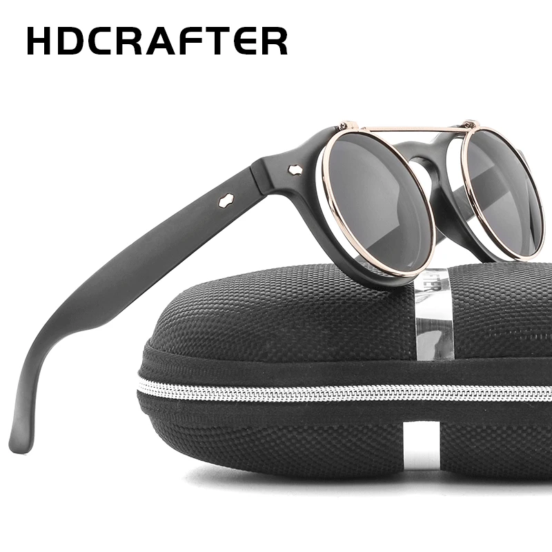 HDCRAFTER Новые стимпанк готические очки круглые откидные солнцезащитные для женщин