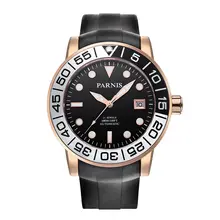 Parnis Sailer Seriers Mens Silicone Watchband Sport Fashion Automatic Auto-Wind Mechanical Watch Wristwatch