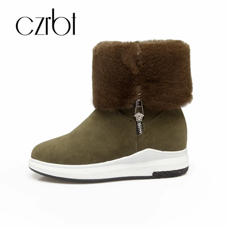 

czrbt 2018 New Winter Boots Women Short Plush Zipper Wedges Warm Mid-Calf Snow Boots Fashion Casual Boots Non-Slip Women Boots