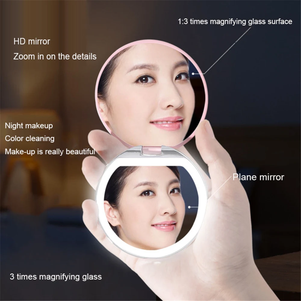 

Mini Portable LED Lights Makeup Mirror 3X Expand Double Hand Magnify pocket Makeup Mirror comestic Tool for woman's lady