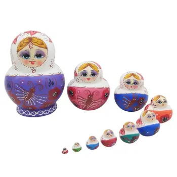 

10pcs Traditional Wooden Russian Nesting Dolls Handmade Babushka Toy Table Decoration Christmas Birthday Gift for Children Kids