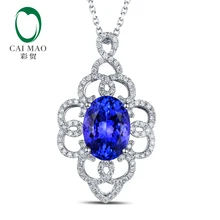 Мм 8x10 мм овальной огранки 18kt Белое золото 3.19ct танзанит и 0.44ct алмаз акцентированные обручение кулон