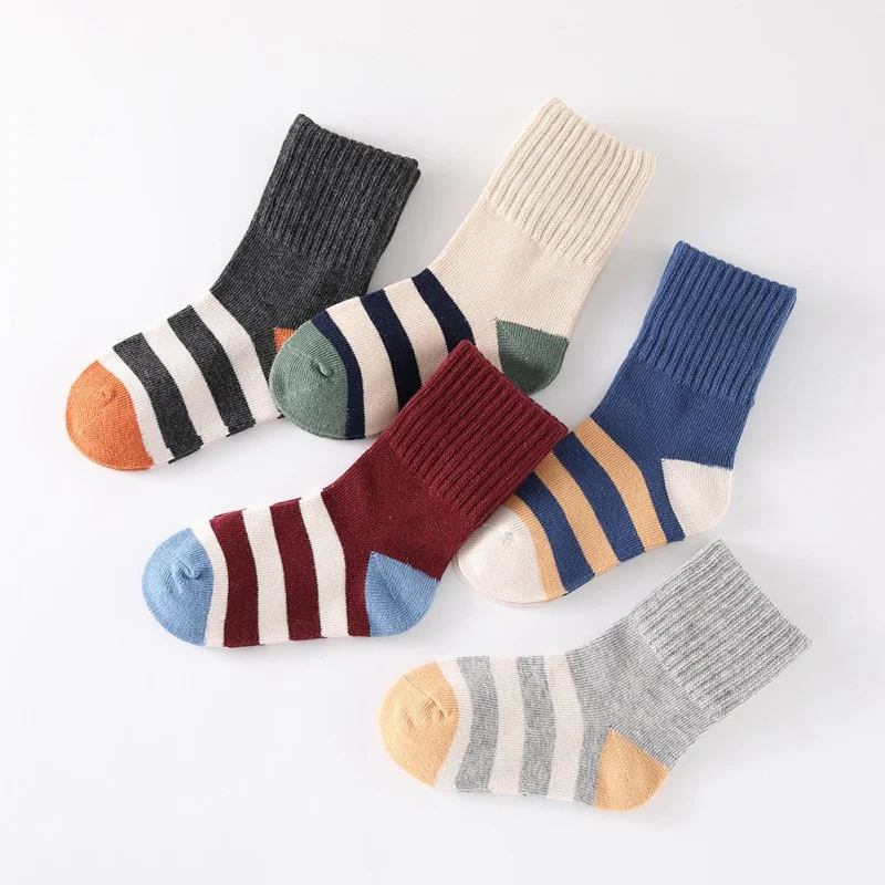 

5 PCS Baby Socks Boys Girls Cute Striped Pattern Socks Set Warm Floor Socks Leg Warmer for Kids