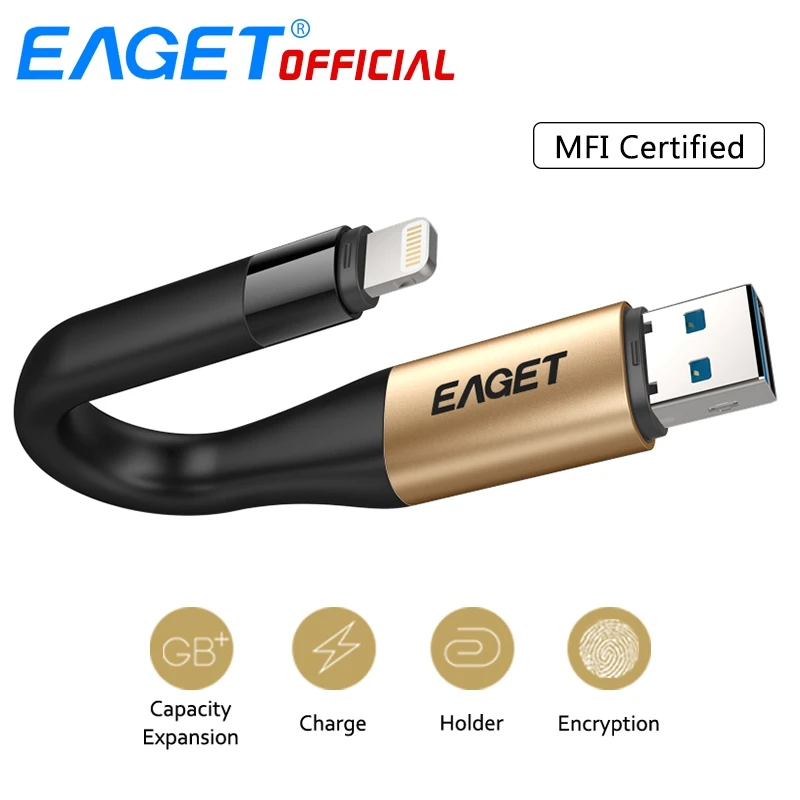 EAGET i90 USB 3 0 USB Flash Drive 64G 2 In 1 MFI Certified 128G OTG