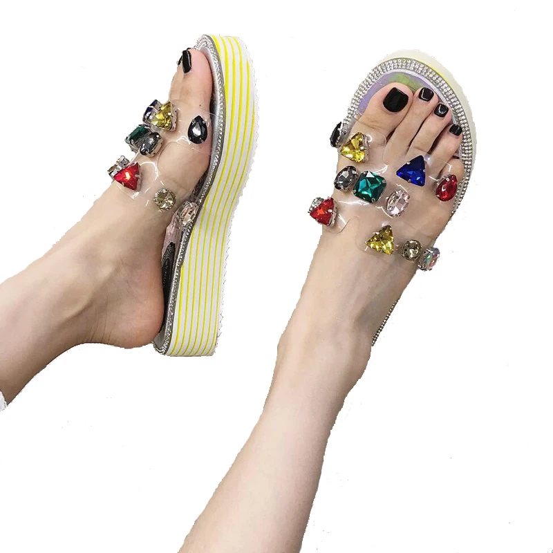 

Womens Slippers Leisure Transparent Sandals Outdoors Women Comfy Platform Sandal Shoes Summer Beach Slippers Rhinestones Sandals