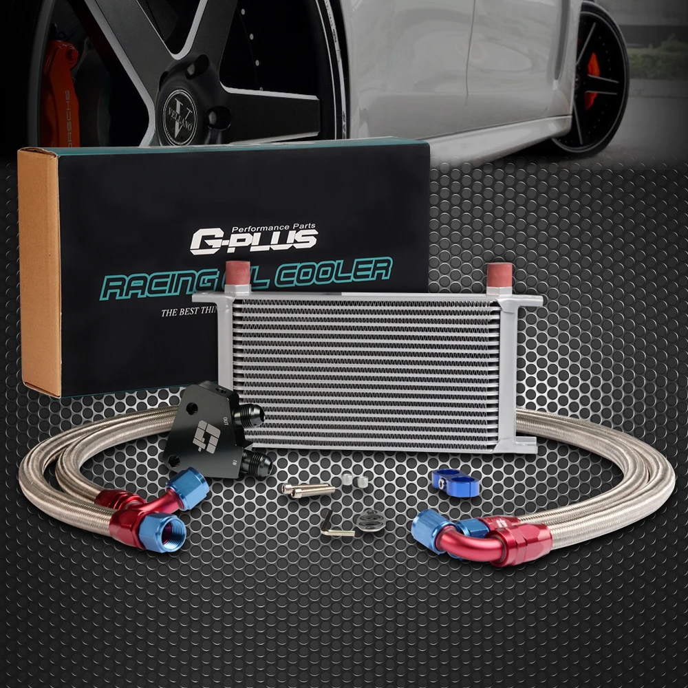 Universal 19 Row JDM Engine Oil Cooler Kit + Sandwich Plate For LS1 LS2