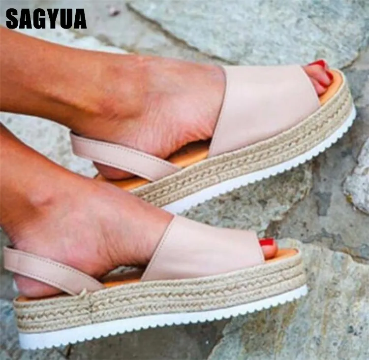 

new Women shoes 2019 summer Weaving Thick bottom Casual shoes outdoor Wedge platform shallow Fish mouth ladies sandals A531