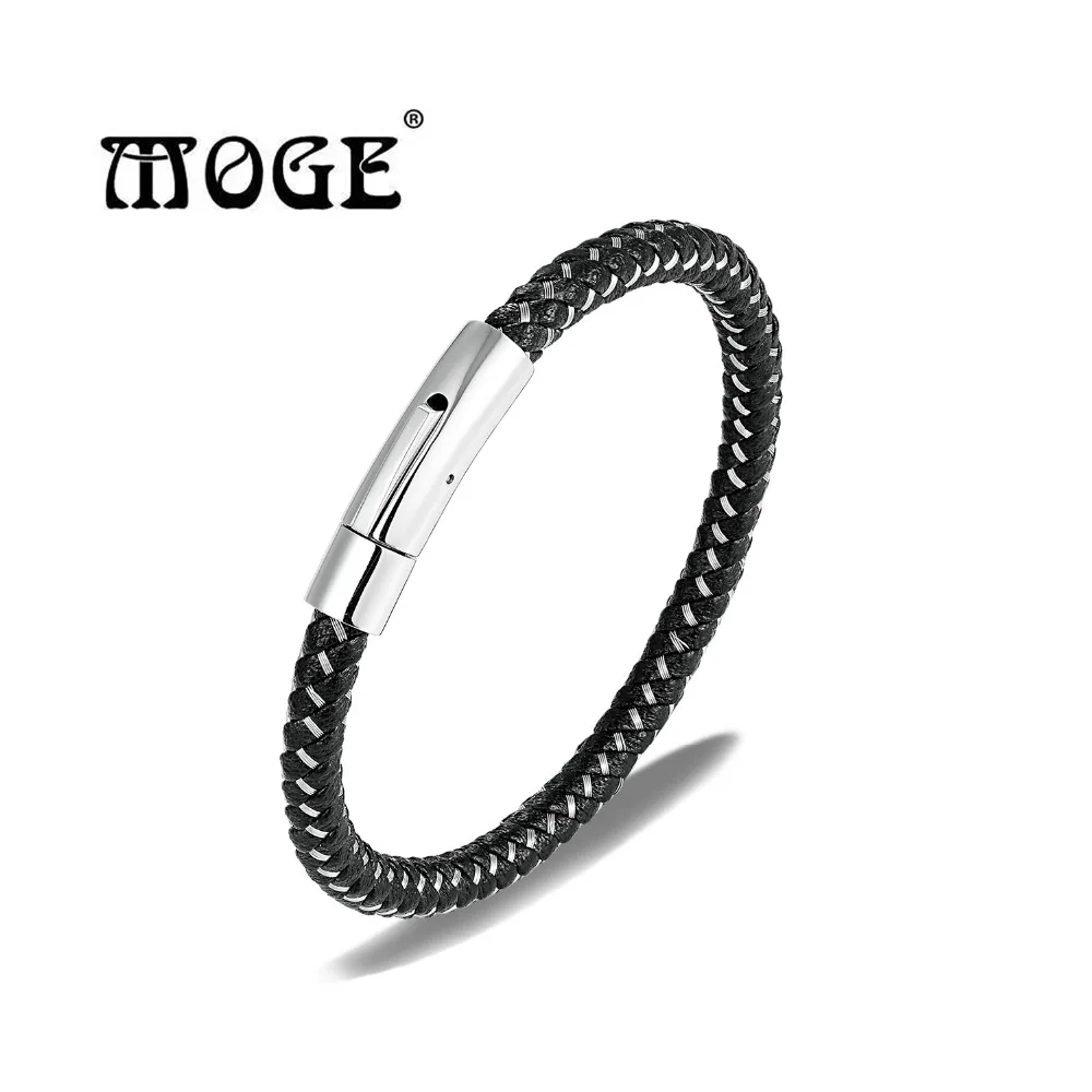 Мужские браслеты MOGE из натуральной кожи с застежкой нержавеющей стали манжеты