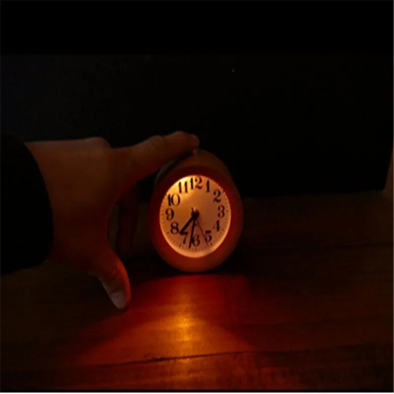 Ручной работы Классический Маленький круглый деревянный бесшумный Настольный будильник с настольной лампой для дома