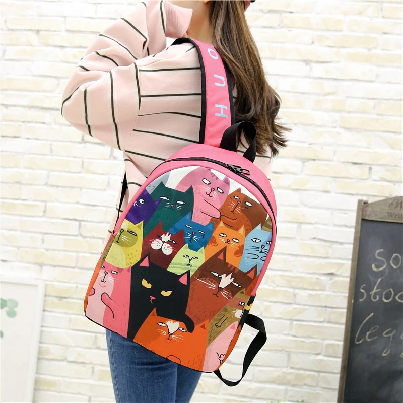 

2018 New Cat Printing College Students Women Backpack Student School Bag Rucksack Mochila Backpack Female Mochila Bagpack Pack
