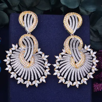 

GODKI 60mm Luxury Sunflower Design Full Cubic Zirconia Engagement Women Wedding Party Nightclub Statment Earring Fashion Jewelry