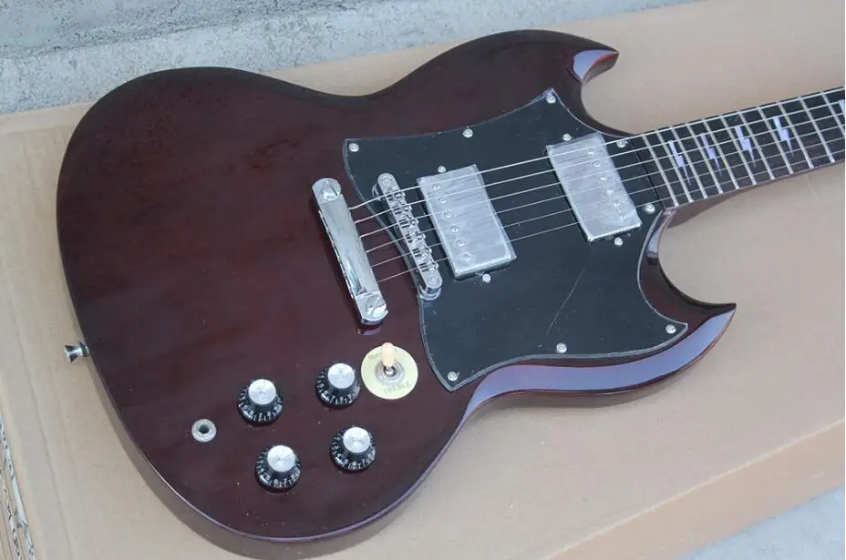 

Dark Brown Electric Guitar with Black Pickguard,Chrome Hardwares,Fixed Bridge,Lightning Inlay free shipping