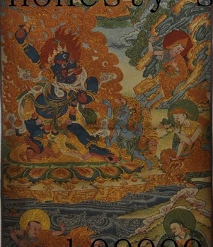 

35"Tibet Silk Embroidery buddhism fane Tangka Mahakala god buddha Statue Thangka