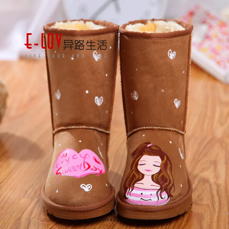 

E-LOV Heart & girl Painting Designs Hand-Painted Snow Boots Personalized Kids Boots Cute Platform Shoes