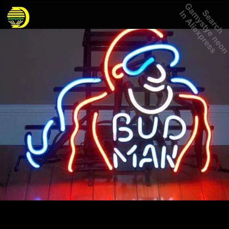 

Neon Sign for Bud Man Neon Bulb sign Business Hotel Display Handmade Glass tube neon lights for sale Bar Pub Light metal frame