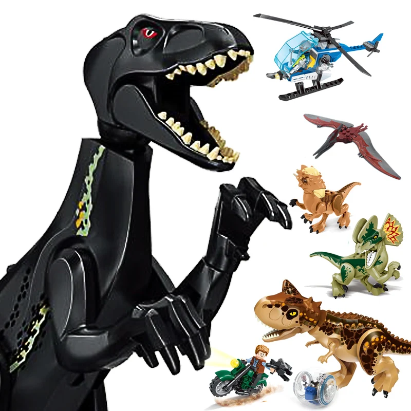 

16 pcs Dinos Toy Buildable Dinosaur Building Blocks with Movable Jaws Including T Rex Triceratops Velociraptor toys