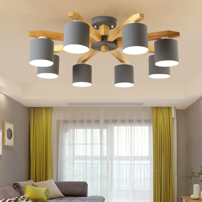 Современная люстра, освещение в скандинавском стиле, E27, с железным абажуром для гостиной, подвесное освещение, светильники, Lamparas, деревянный блеск