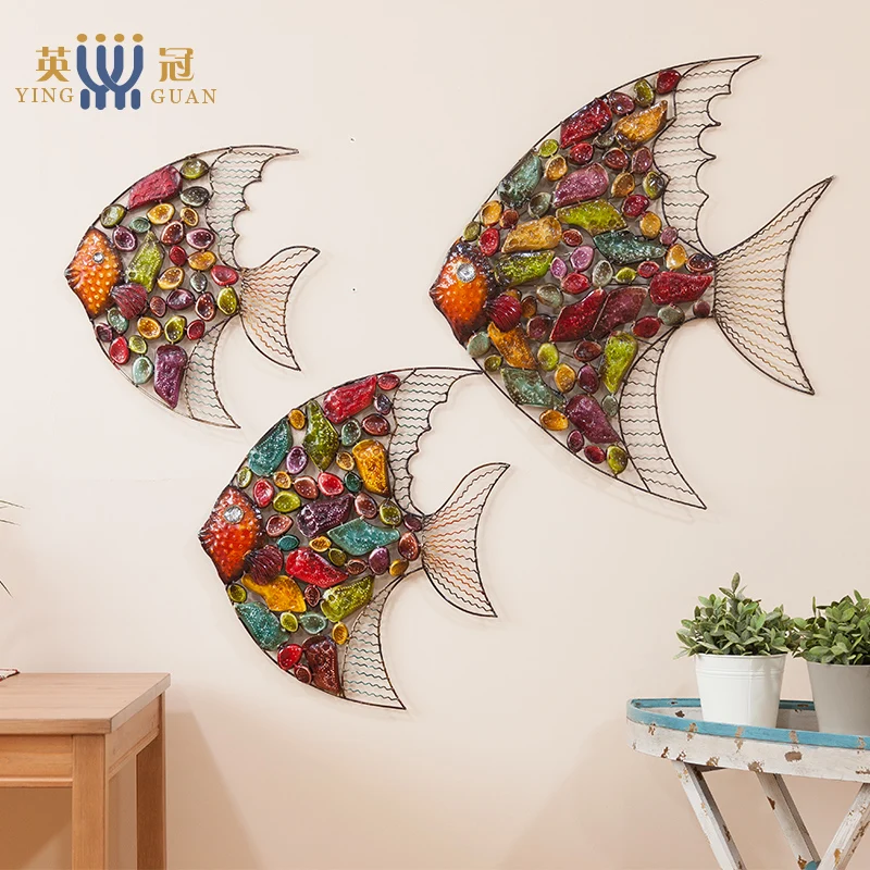 

Fashion muons wrought iron fish wall decoration hangings home wall accessories background wall decoration