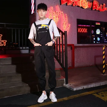 

2019 Spring and Summer New Mens Jumpsuits Casual Loose Bib Overalls Korean Street Style Hip pop Style Youthful Pants