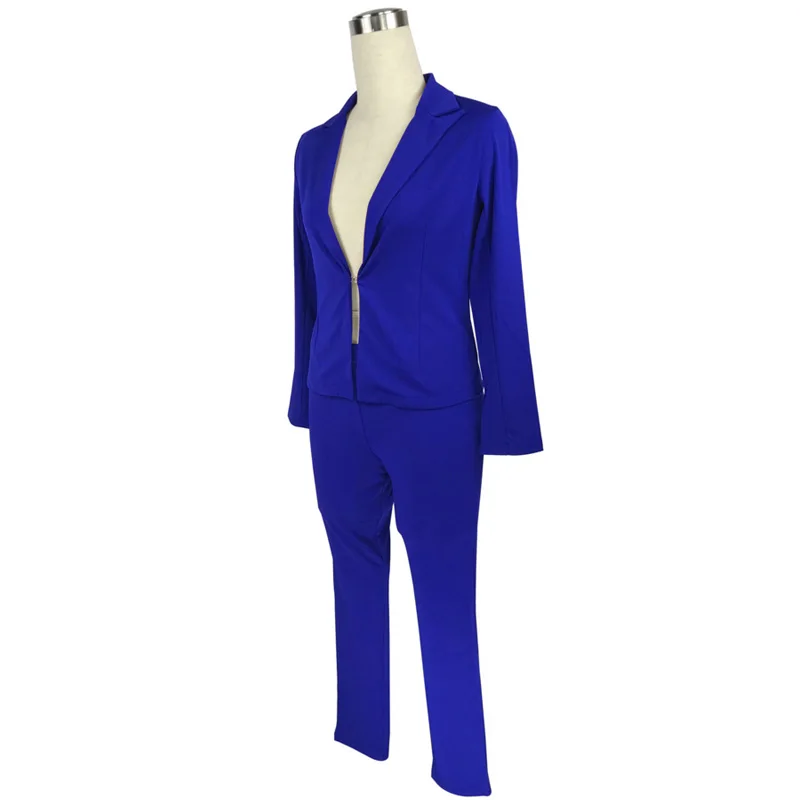 Комплект из двух предметов, брючный костюм, весна-лето, повседневный сексуальный пиджак с длинным рукавом+ длинные брюки, комплект из 2 предметов, белый, синий, черный, элегантный наряд