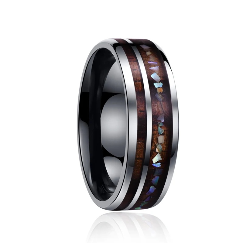 

2018 new chic Retro inlay broken shell handmade black Charming Statement tungsten rings man gift size 7/8/9/10/11/12