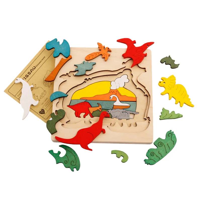 Wooden Puzzle font b Toys b font Kids Dinosau Animal Transport Multi dimensional Jigsaw Wooden Learning