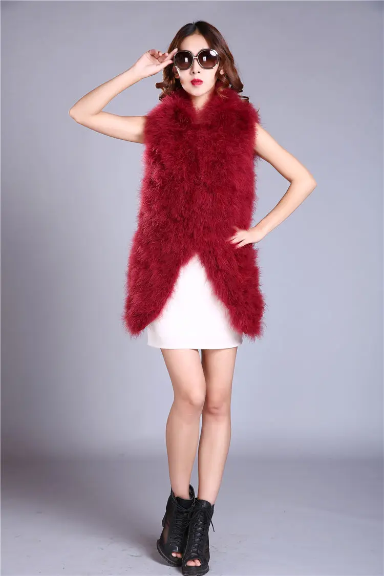 Новая мода женщин зима шифрование натуральные перья страуса индейки перо меховой жилет меховое пальто шуба горячая распродажа