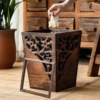 

Solid wood trash can Chinese retro creative home large living room bedroom kitchen storage tube