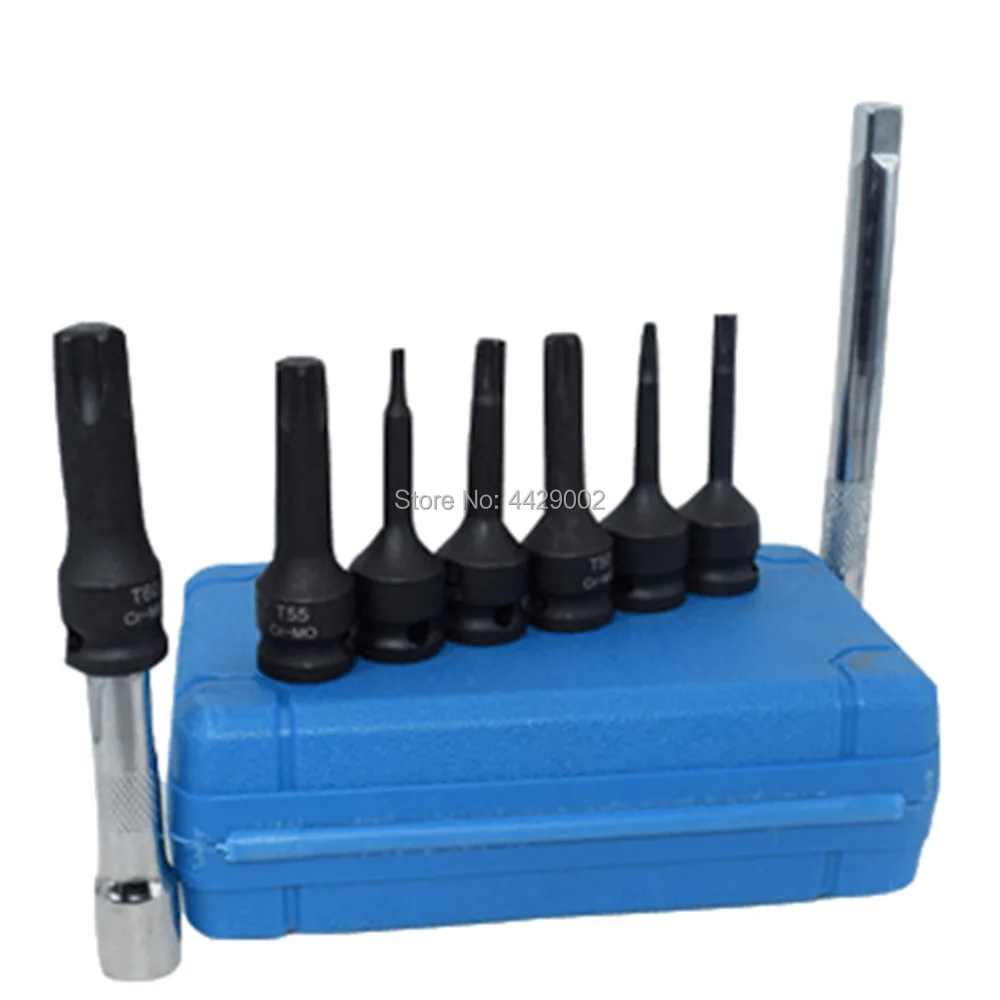 

7pcs Impact Spline Bit Socket T20 T25 T30 T40 T50 T55 T60 + 3" 6" Socket Extension Bar 3/8 Drive Socket Wrench Bar Extension