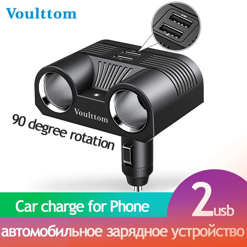 Voulttom المزدوج USB شاحن سيارة و 2-مقبس ولاعة السجائر محول 12 فولت/24 فولت متوافق ل فون باد الروبوت سامسونج GPS