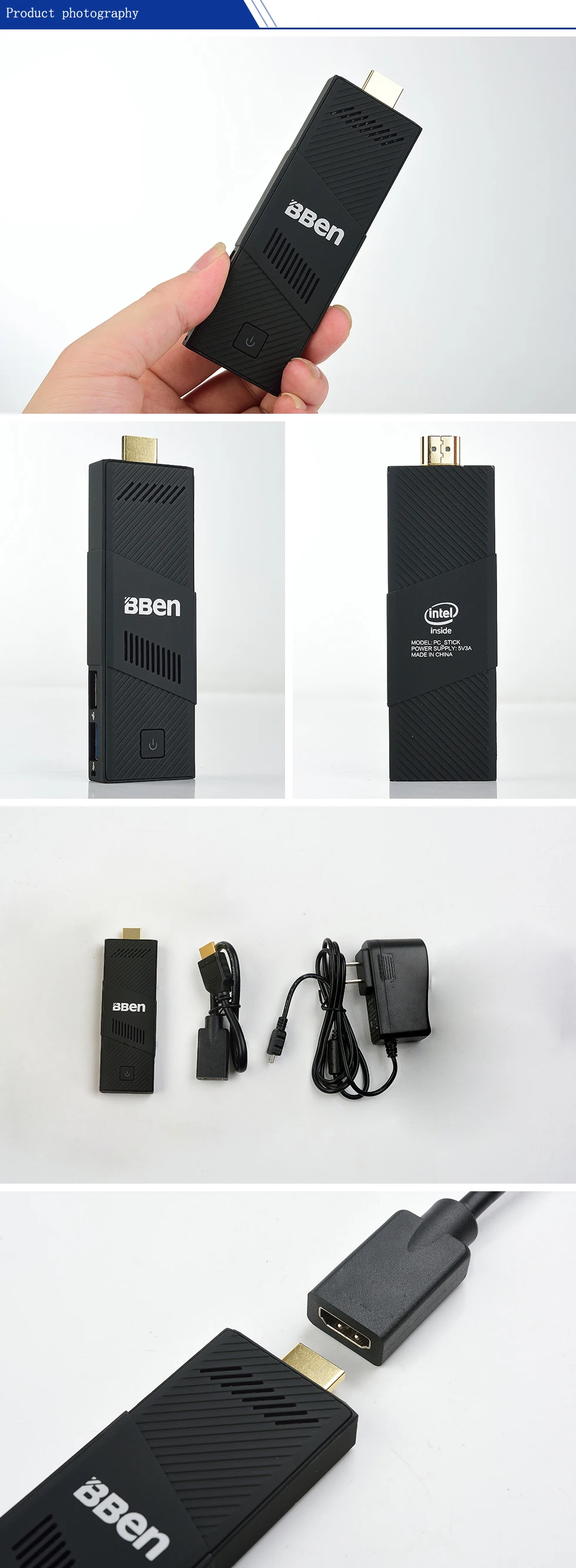 Bben MN9 вентилятор intel mini pc windows10, 4 ГБ Оперативная память + 64 ГБ emmc персональный компьютер mini stick медиаплеера USB3.0 Wi-Fi с US/EU