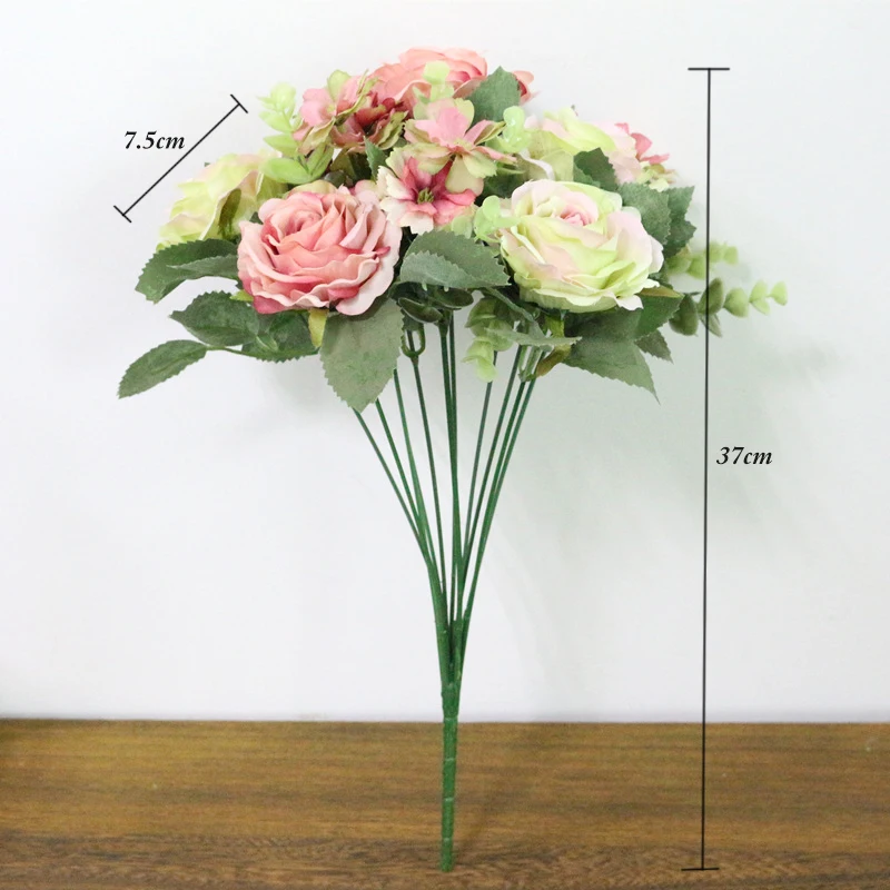JAROWN Artificial Flowers Silk Plastic Flowers Pinecone Roses Bouquets Flower Bouquet For Wedding Home Party Decoration Decor (29)