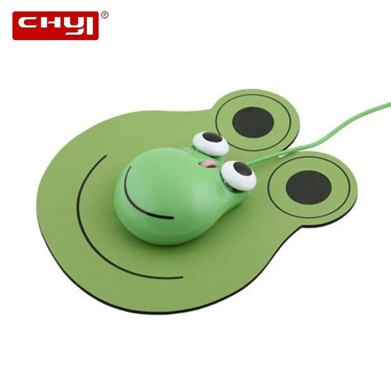 

CHYI Cute Cartoon Jumping Frog Design Wired Mouse USB Optical Computer Mice 1600 DPI 3D Mini Kids Mause With Mouse Pad For Gift